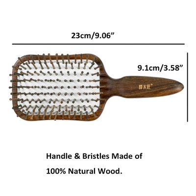 TAN MUJIANG Natural Wooden Paddle Hair Brush- Eco-Friendly 100 Wood Detangling Hairbrush for Women Men and Kids - Reduce Frizz and Massage Scalp