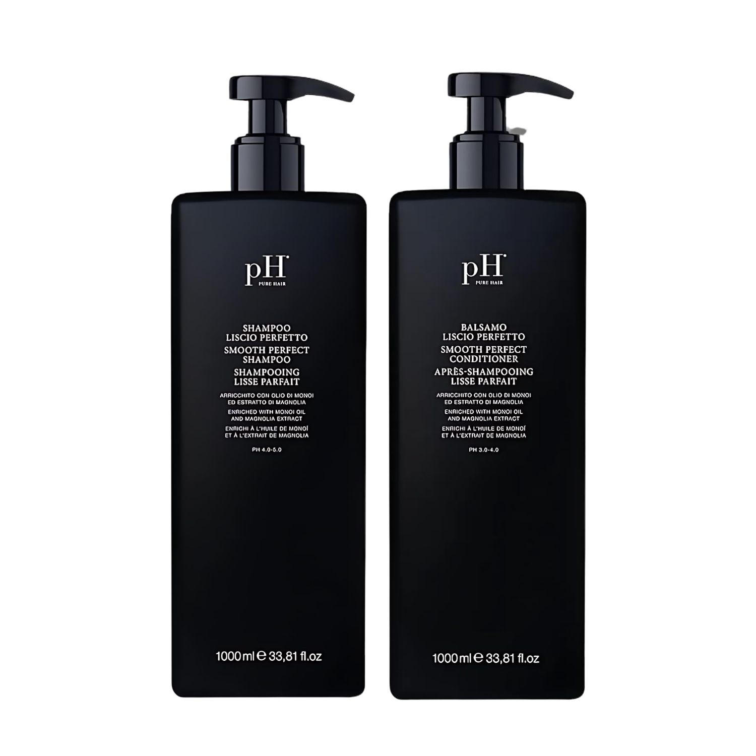 pH PURE HAIR Smooth Perfect Shampoo Conditioner Set - Frizz Control, Taming Monoi Oil Magnolia Extract - Hydrating, Silky Smooth Hair - Moisturizing, Detangling for Dry Damaged Hair - 33.81 Oz