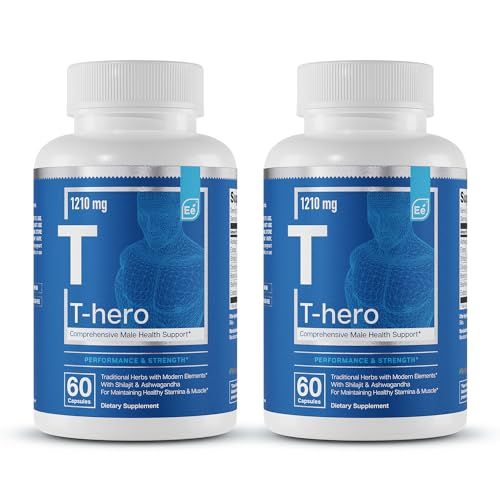 Essential Elements Male Health Supplement - Muscle Support T-Health with DIM, Ashwagandha, Shilajit, More T-Hero 60 Vegan Capsules (2-Pack)