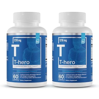 Essential Elements Male Health Supplement - Muscle Support T-Health with DIM, Ashwagandha, Shilajit, More T-Hero 60 Vegan Capsules (2-Pack)