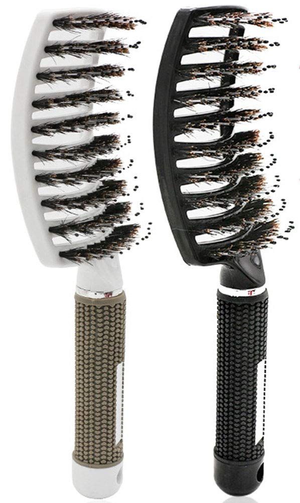 2 Pcs Boar Bristle Detangler Vent Brush Curved Vented Paddle Brush for Blow Drying, Anti-frizz Detangling Styling Hairbrush Comb for Curly Fine Straight Natural Tangled Hair, Wet or Dry Use
