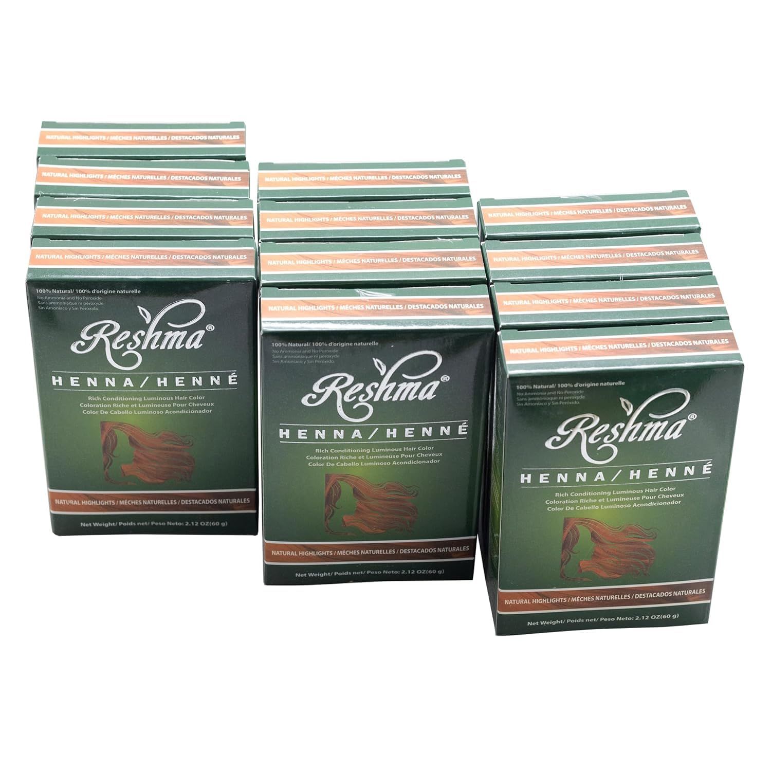 Reshma Beauty Henna Hair Color 100 Natural, For Soft Shiny Hair, Henna Hair Color, Gray Coverage, Ayurveda Hair Product, 25.44 oz, Pack of 12 (Highlights)
