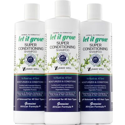 Genuine African Formula Natural Hair Loss Shampoo - Herbal Hair Thickening Formula Super Conditioning Shampoo - Organic Hair Growth, pH-Balanced for All Hair Types - Let-It-Grow 16 oz. (Pack of 3)