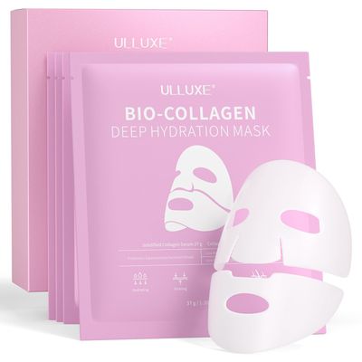 ulluxe Deep Collagen Face Mask, Overnight Hydrogel Facial Sheet Mask with Collagen Peptides Hyaluronic Acid for Hydrating, Anti-Aging, Firming Elasticity Improvement, Korean Skincare Mask