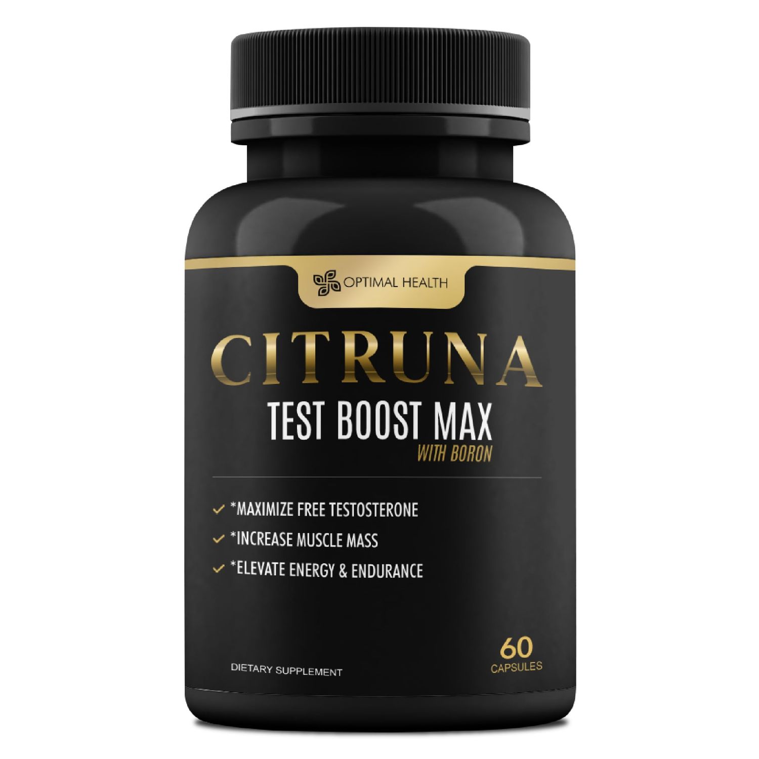 Citruna Test Boost Max with Boron by Optimal Health - Natural Testosterone Supplement - Boost Stamina, Endurance, Strength Vitality - 60 Capsules
