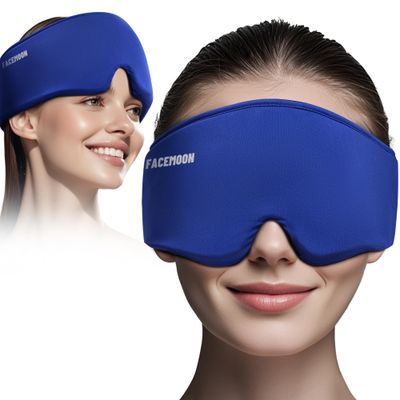 Cooling Gel Eye Mask Sleep - Hsa Fsa Eligible Items Only - Puffy Eyes, Migraine Relief, Dark Circles, FACEMOON Reusable Sleep Mask for Ice Cold Compress, Long-Lasting Comfort for Eye Strain(Blue)