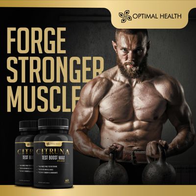 Citruna Test Boost Max with Boron by Optimal Health - Natural Testosterone Supplement - Boost Stamina, Endurance, Strength Vitality - 60 Capsules