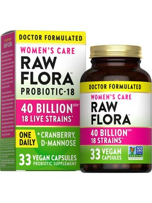 Raw Flora Probiotics for Women 40 Billion CFU 33 Vegan Capsules with Cranberry D-Mannose Vegan Gluten Free Vitamins by Nature&#39;s Truth