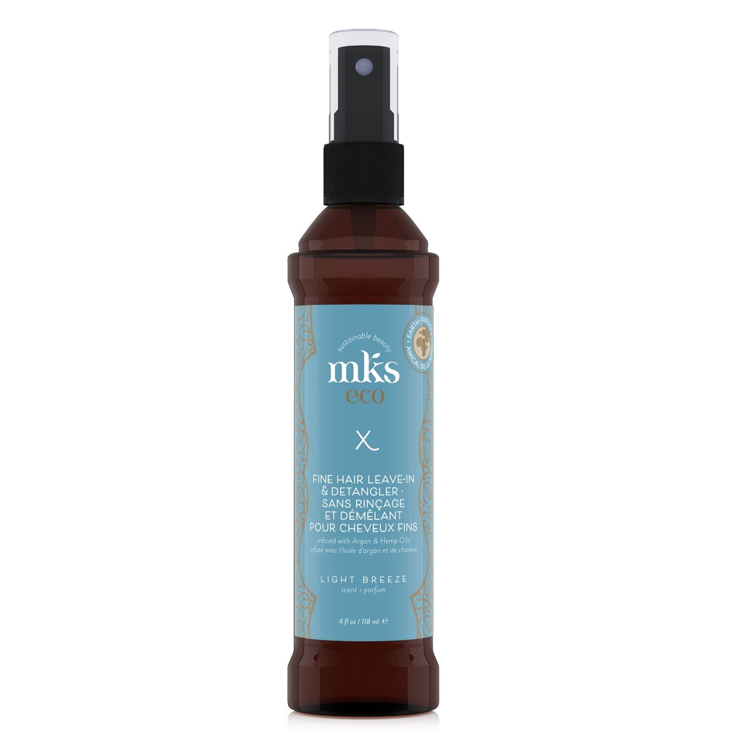 Earthly Body MKS eco X Fine Hair, Light Breeze Scent - 4 fl oz - Leave-In Treatment Detangler for Fine Hair - Moroccan Argan Oil, Hemp Seed Oil - Vegan Cruelty Free