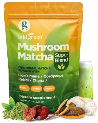 KIKI Green Mushroom Matcha Super Blend - Matcha Powder with Lion&#39;s Mane, Chaga, Reishi, Cordyceps - Mushroom Coffee Alternative for Energy, Focus, Immunity - 8 oz, 40 Servings