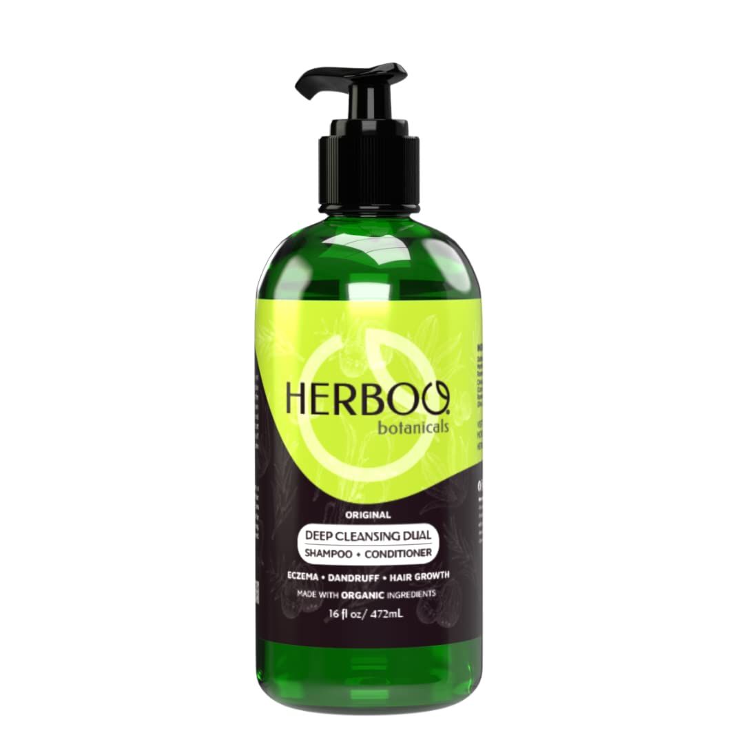 HERBOO Jamaican Organic Deep Cleansing Dual Shampoo Conditioner for Hair Growth - 16oz All Natural