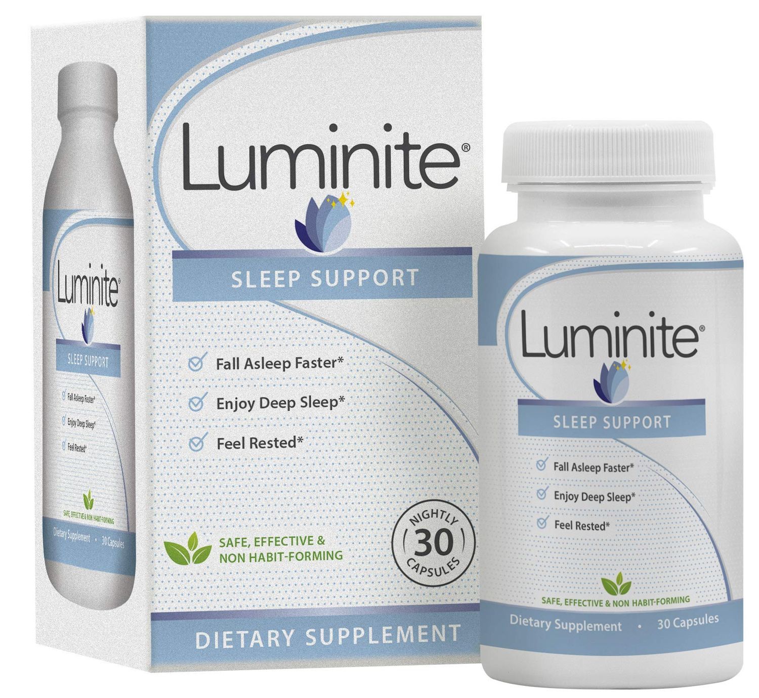 Luminite Sleep Support - Nighttime Sleep Aid Supplement - L-Tryptophan, Melatonin, Chammomile - Non Habit Forming, 30 Count