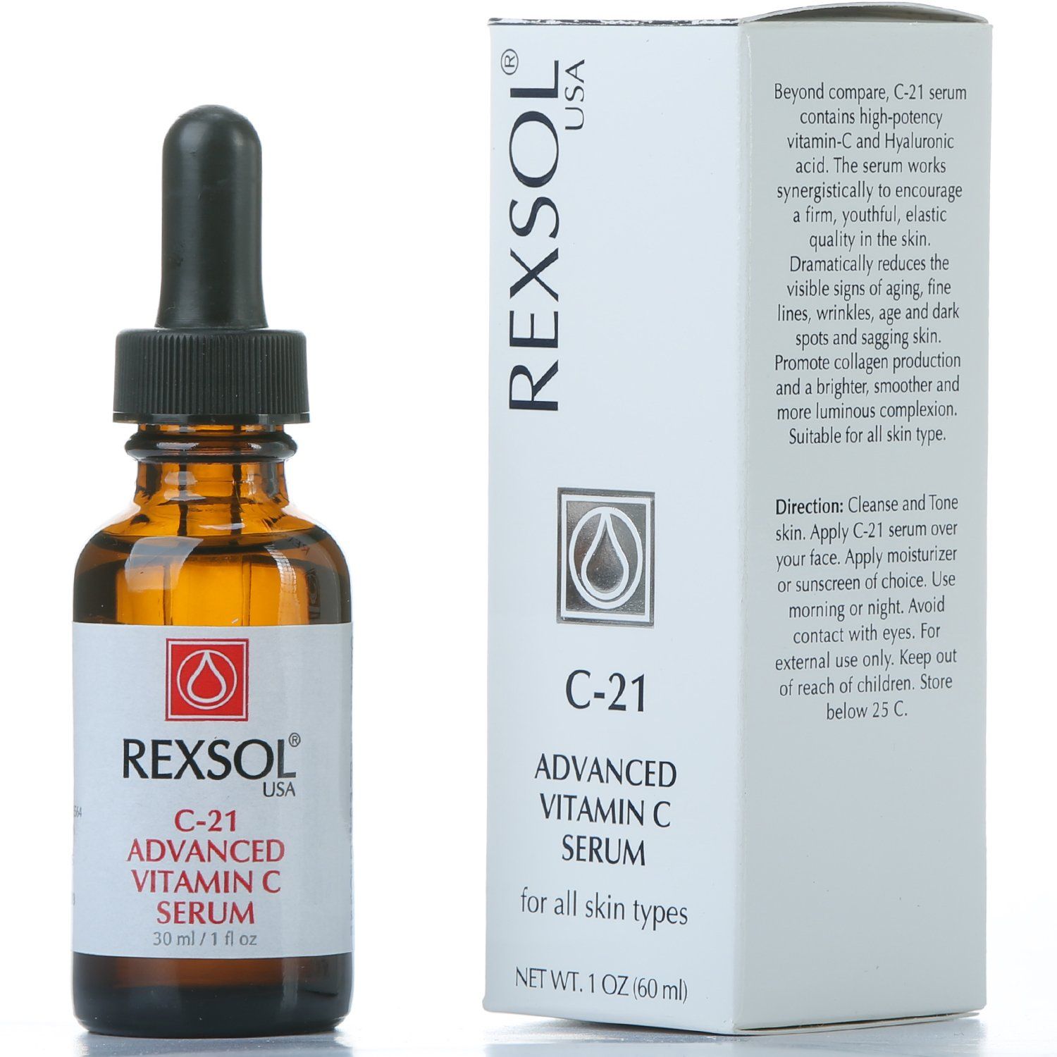 REXSOL 21 ADVANCED VITAMIN C SERUM ORGANIC VITAMIN C SERUM FOR FACE NATURAL VITAMIN C SERUM DARK SPOT CORRECTOR FOR FACE. (30 ml 1 fl oz)