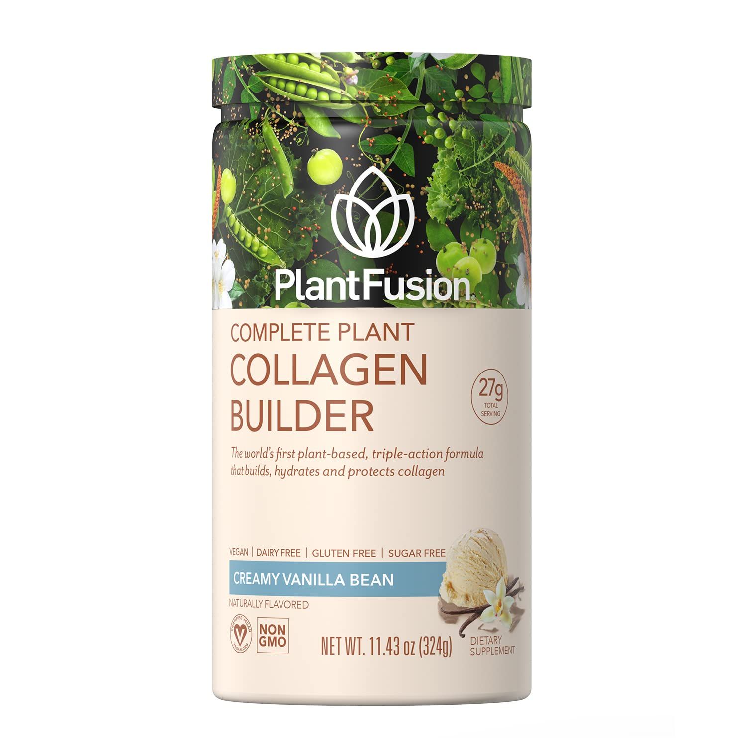 PlantFusion Vegan Collagen Powder - Plant Based Collagen Protein Powder for Muscle Joints, Hair, Skin Nails - Keto, Gluten Free, Soy Free, Non-Dairy, No Sugar, Non-GMO - Vanilla 11.43 oz