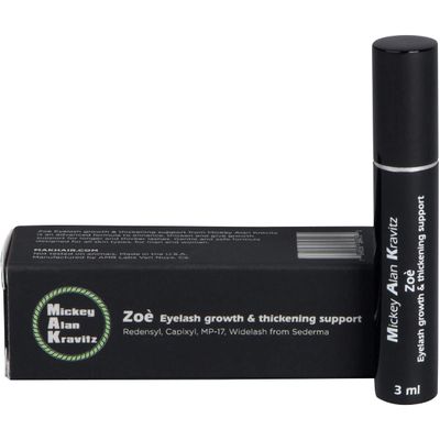 Zoe Eyelash Growth Thickening Serum, advanced formula to enhance, thicken and give growth support with Redensyl, Capixyl, MP-17, and Widelash from Sederma. 3ml