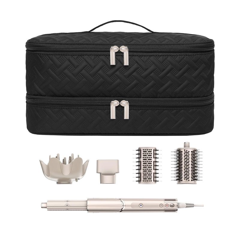 ARLMEGOR Double-Layer Travel Carrying Case for Revlon One-Step Hair Dryer Brush Volumizer Styler Shark FlexStyle Attachment Portable Storage Organizer Bag Hair Tools Travel Bag (Black)