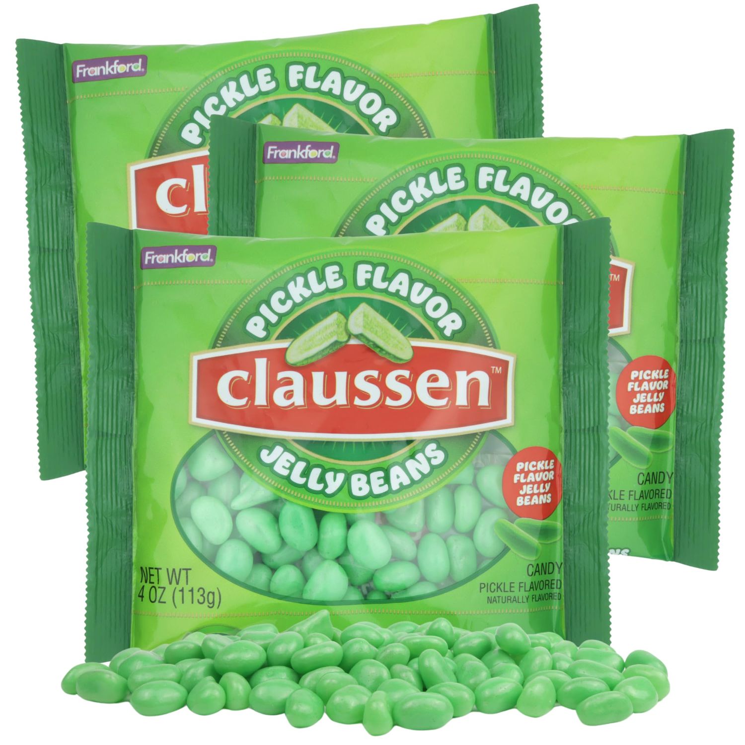 Pickle Flavored Jelly Beans, Individually Packaged Candies, Funny Gag Gift Treats, 4 Ounces (Pack of 3)
