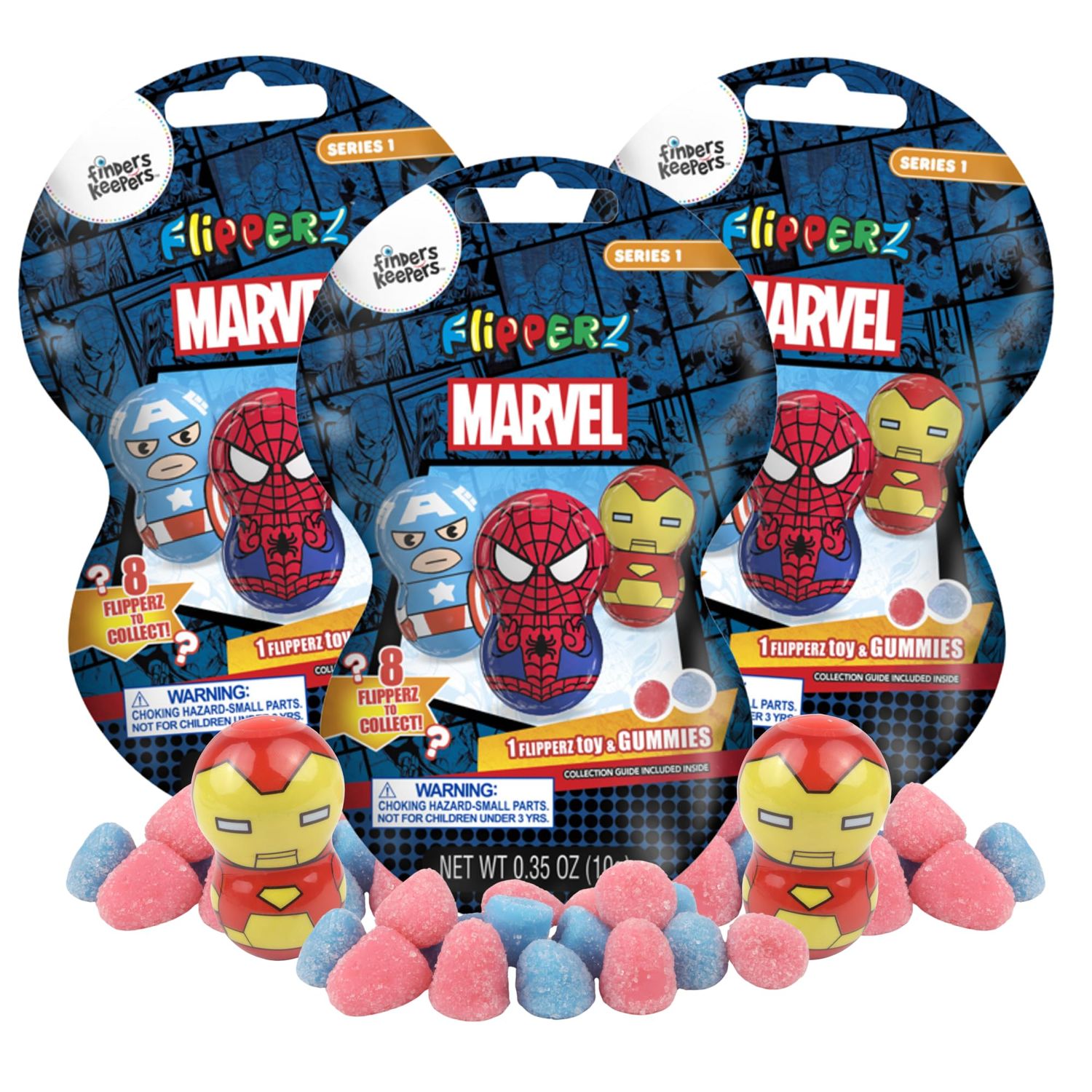 Flipperz Marvel Superhero Finders Keepers with Assorted Gummies, Individually Wrapped Candy, Collectible Character Inside, Basket Stuffer Gifts, 0.35 Ounces (Pack of 3)