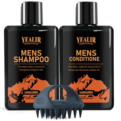 Thick Full, Mens Extra Strength Volumizing and Thickening Shampoo Conditioner with Biotin Rice Water and Scalp Massager for Thinning Hair - Sulfate Free, Paraben Free