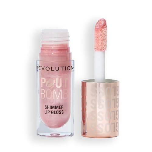 Revolution, Pout Bomb Shimmer Gloss, High-Shine Lip Gloss Shimmer for Glossy Lips with Hyaluronic Acid Sweet Vanilla Scent, Shine Pink, 0.15 Oz