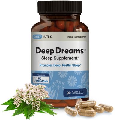 Deep Dreams Natural Sleep Supplement - Promotes Deep, Restful Sleep - Blend of Melatonin, L-Tryptophan, Apigenin, Valerian, Chamomile, Passionflower (90 Capsules)