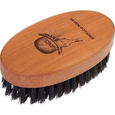 Seven Potions Beard Brush For Men With 100 First Cut Boar Bristles. Made in Pear Wood With Firm Bristles To Tame and Soften Your Facial Hair