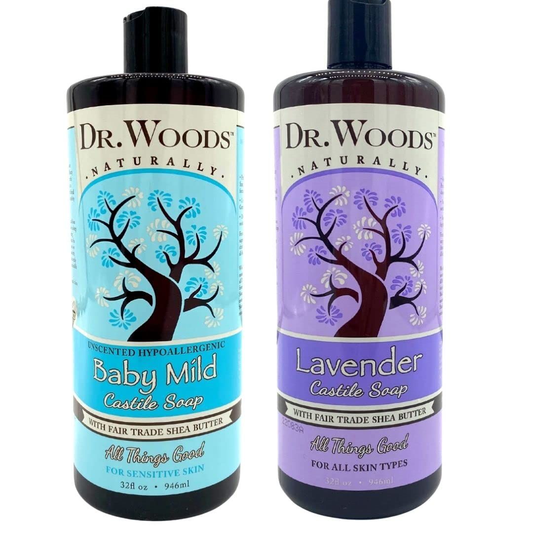 Dr. Woods Baby Mild Lavender Castile Soap, Body Wash with Organic Shea Butter Variety 2 Pack