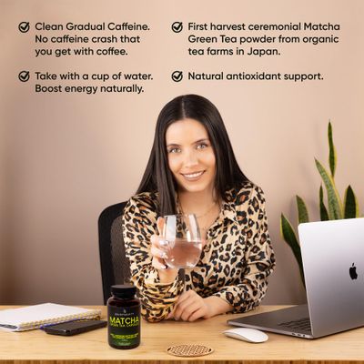 Organic Matcha Green Tea Capsules - Natural Energy Boost - Clean Gradual Caffeine - Japanese Matcha Green Tea Pills - 100 Natural Antioxidant - Calming and Relaxing - 120 Daily Capsules - 2,000mg