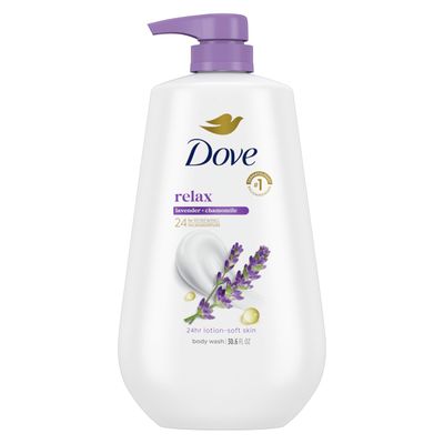 Dove Body Wash with Pump Relax Lavender Oil Chamomile For 24hr Lotion-Soft Skin Moisturizing Skin Cleanser with No Sulfates No Parabens 30.6 Oz