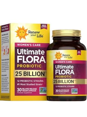 Renew Your Life Ultimate Flora Probiotics for Women 25 Billion CFU Delayed Release Vegan Capsules Vaginal Digestive Health Immune Health Dairy Free 30 Count