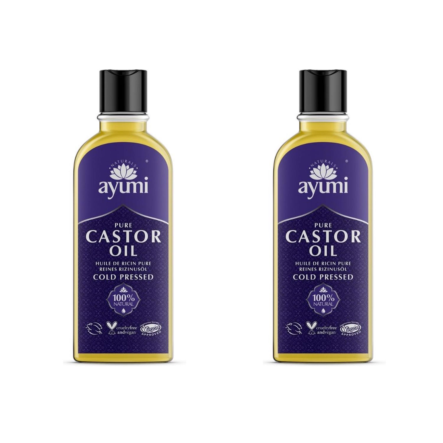 Ayumi, Pure Castor Oil, Nourishes the Scalp Hair, Provides Skin Hydration, 2 x 150ml