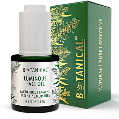 Botanical Luminous Face Oil Skin Rejuvenating Tamanu Bakuchiol wGua Sha Lift Scraper Organic, Pure, Natural Skincare (0.6 fl oz 18 ml)
