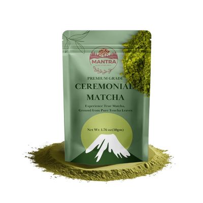 Mantra Ceremonial Grade Matcha Powder Premium Shade-Grown Tencha Leaves for Authentic Flavor Antioxidant-Rich Energizing Supports Metabolism Focus 50 g Pack