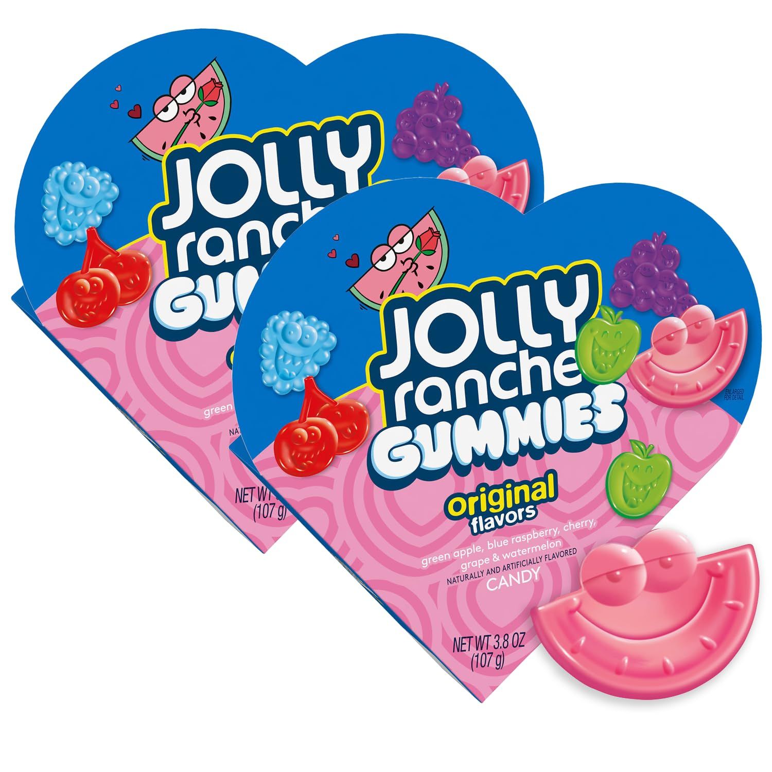 Jolly Ranchr Gummies Valentine&#39;s Heart Shaped Gift Box - 2 Pack Assorted Fruit Original Flavors Gummy Candy Valentine&#39;s Gift For Her, Teachers Loved Ones - 3.8 Oz Boxes
