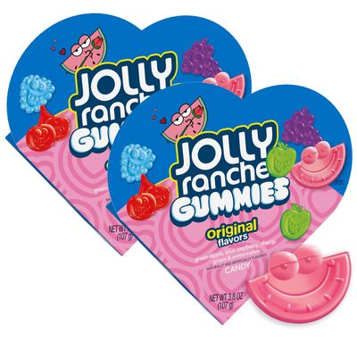 Jolly Ranchr Gummies Valentine&#39;s Heart Shaped Gift Box - 2 Pack Assorted Fruit Original Flavors Gummy Candy Valentine&#39;s Gift For Her, Teachers Loved Ones - 3.8 Oz Boxes
