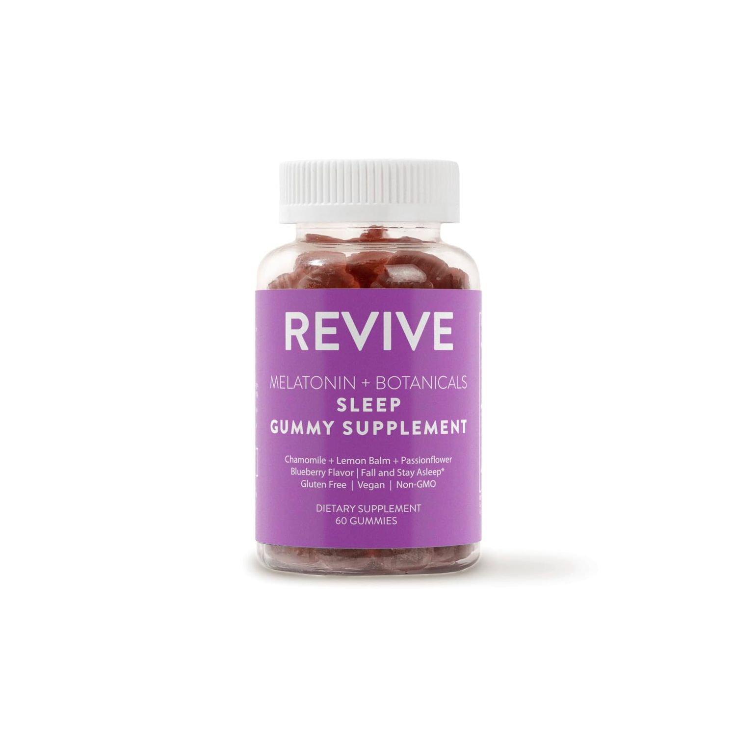 REVIVEEO Melatonin Botanicals Sleep Gummy Supplement by Revive Essential Oils with Chamomile, Lemon Balm Passionflower - 5 mg Melatonin - Blueberry Flavored