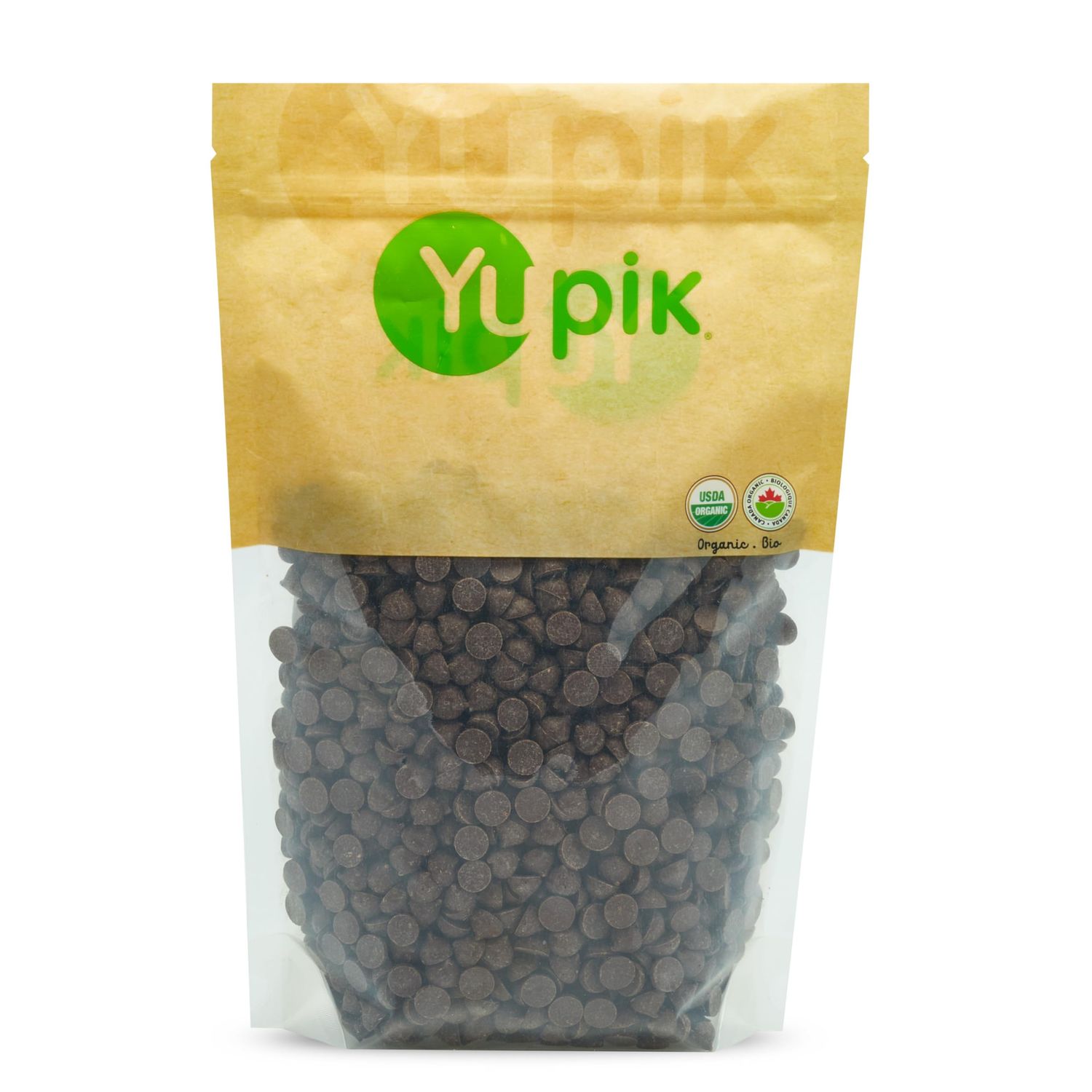 Yupik Organic Dark Chocolate Chips, 70 Cacao, 2.2 lb (35.2 oz), Gluten-Free, GMO-Free, Kosher, Vegan, Dairy-Free, Regular Size, Rich Dark Chocolate, Melts Smoothly, For Snacking, Baking Topping