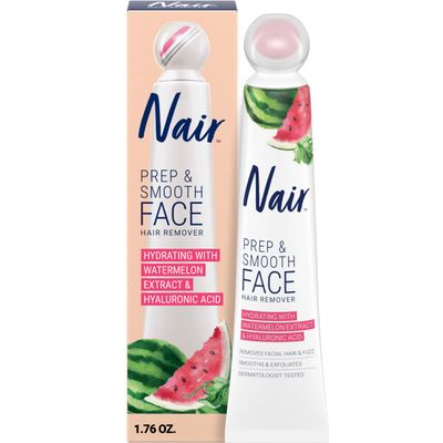 NAIR Prep Smooth Face Exfoliating Depilatory Cream for Women - Effective Hair Removal for Smooth Skin with Hyaluronic Acid, 1.76 oz