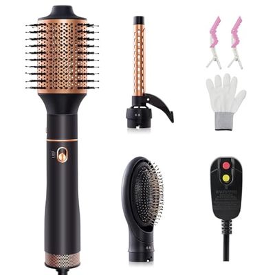Hair Blow Dryer Brush Hot-Air - Blow Dryer Brush Fast Drying, Volumizing, Straightening, Slightly Waving, Curling Hot Air Brush for Long Hair (2.8 Brush, 34&quot; Curling Iron, Massage Hairbrush)