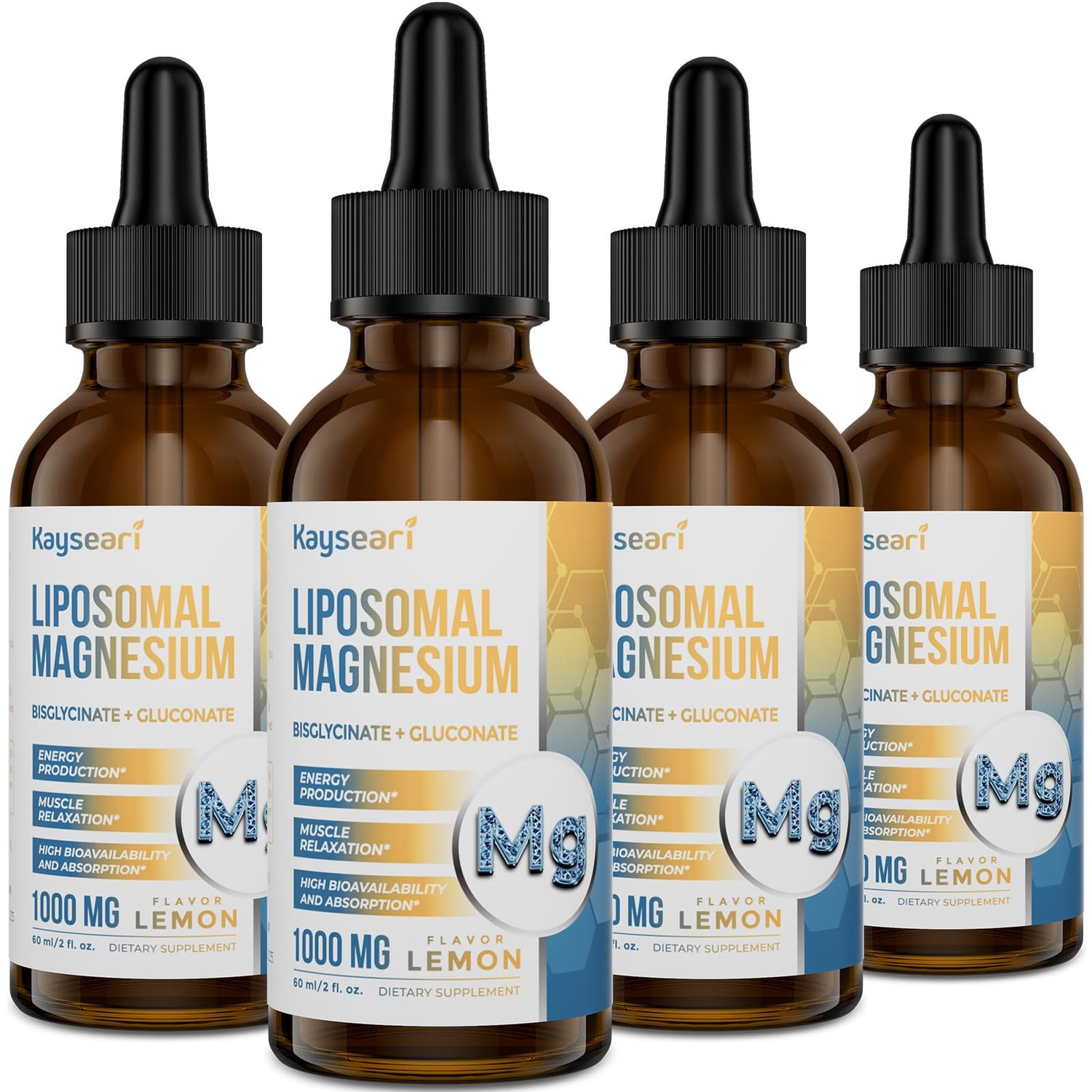 High Strength Liposomal Magnesium Drops, Easily Absorbed Chelated Forms of Magnesium Bisglycinate and Magnesium Gluconate, Supports - Sleep Aid, Stress, Mood, Gut - 60ML Lemon Flavored Liquid Drops