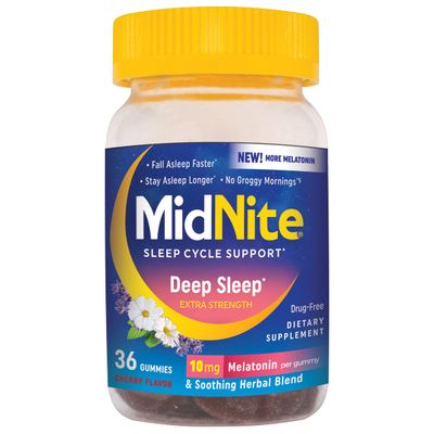 MidNite Deep Sleep Extra Strength, 10 mg Melatonin Sleep Aid, Non-Habit Forming, Herbal Dietary Supplement for Adults, Drug-Free, Gluten-Free, Lactose-Free, Vegetarian-Friendly, 36 Gummies