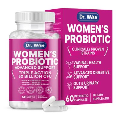 Dr. Wise Womens Probiotic - 50 Billion CFUs - Digestive, Urinary Vaginal Health Support - Immune Boost - Triple Action Formula - 60 Capsules - Made in USA