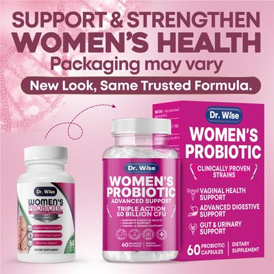 Dr. Wise Womens Probiotic - 50 Billion CFUs - Digestive, Urinary Vaginal Health Support - Immune Boost - Triple Action Formula - 60 Capsules - Made in USA