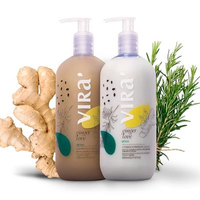 VIR Brazilian Shampoo and Conditioner Set, Paraben-Free, Deep Moisturizing Treatment, Hair Recovery, Refreshing Action, Ginger Love Detox Clean Beauty, 17.6 Fl Oz Each