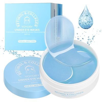 YOYORY Hydrogel Under Eye Patches - Collagen Hyaluronic Acid for Removing Eye bags, Puffiness, Dark Circles Smoothing Skin Care Treatment for MenWomen MorningNight Routine (60 Pcs) Blue