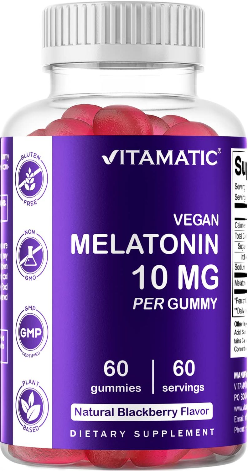 Vitamatic Melatonin 10 mg per Gummy - 60 Servings - 60 Vegetarian Gummies - Non-Habit Forming Supplement