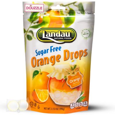 DOUzzle Sugar Free Orange Hard Candy Drops, Dye Free (Pack of 1) Individually Wrapped Candies - Healthy Low Calorie Snack, Gluten Free, All Natural, No Preservatives, No Aftertaste - Kosher Parve