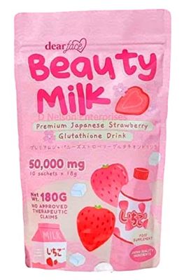 Dear Face Beauty Milk Japanese Collagen STRAWBERRY Drink - 50,000mg Hydrolyzed Collagen, 6.3 Ounce (Pack of 1)