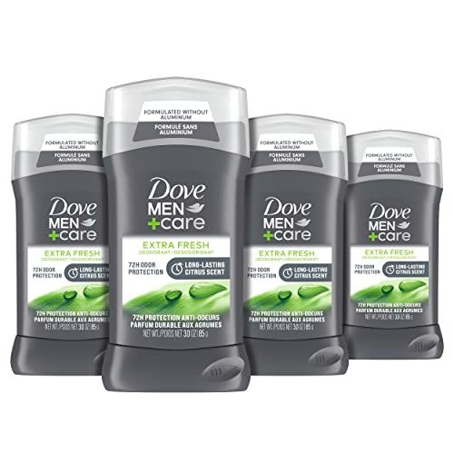 DOVE MEN CARE Deodorant Stick for Men Extra Fresh 4 Count Aluminum Free 72-Hour Odor Protection Mens Deodorant with 14 Moisturizing Cream, 3oz.