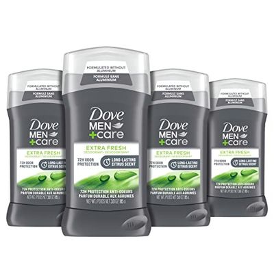 DOVE MEN CARE Deodorant Stick for Men Extra Fresh 4 Count Aluminum Free 72-Hour Odor Protection Mens Deodorant with 14 Moisturizing Cream, 3oz.